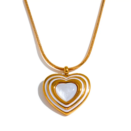 Yhpup 316l Stainless Steel Natural Shell Heart Pendant Collar Necklace for Women Gold Color Romantic Charm Jewelry Bijoux Gift