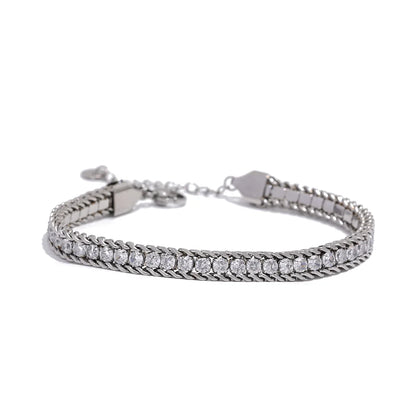 Yhpup Shiny Cubic Zirconia Stainless Steel Chain Gold Color PVD Plated Bracelet Bangle for Women High Quality Jewelry Waterproof