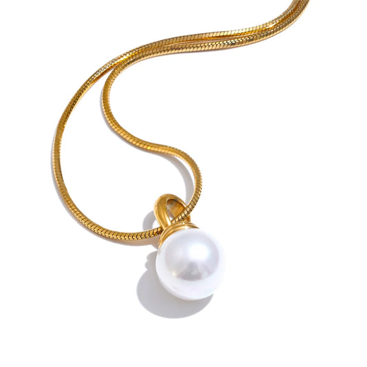 Yhpup Exquisite High Quality Stainless Steel Simulated Pearls Removable Necklace Pendant Waterproof Fashion Daily Jewelry Office