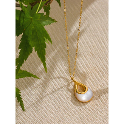 Yhpup Natural Stone Water Drop Exquisite Pendant Chic Necklace 18K Gold Color Plated Stainless Steel Premium Jewelry for Women