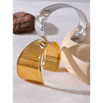 Yhpup High Quality Stainless Steel Metal Wide Cuff Open Bracelet Bangle Waterproof Texture Personalized Unisex Jewelry Bijoux