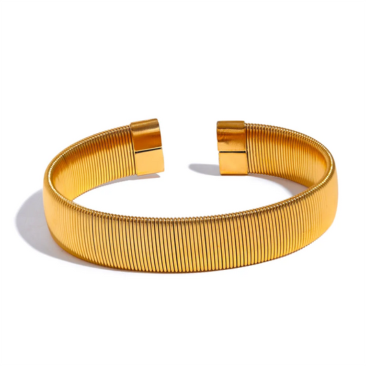 Yhpup 13mm Wide Waterproof Stainless Steel Metal Texture Open Cuff Bracelet Bangle Personalized Women Jewelry Bijoux Gala Gift