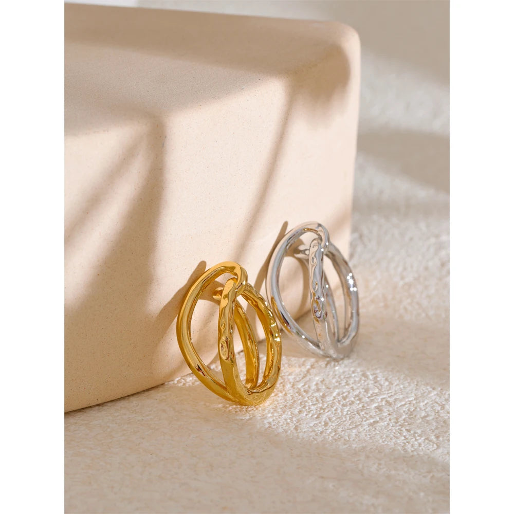 Yhpup 6789# Distinctive Stainless Steel Metal Geometric Fashion Ring for Women 18K PVD Plated Minimalist Statement Jewelry Gift