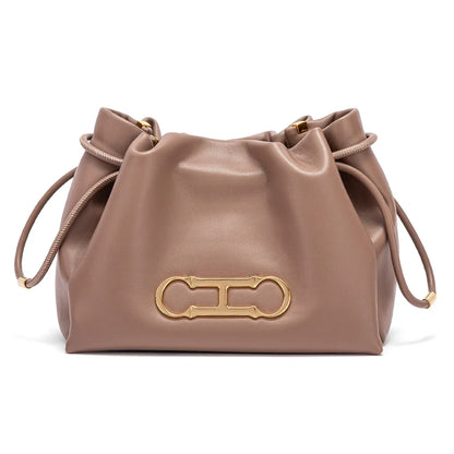 Solid Color Retro Style Women's Shoulder Bag Classic Fashion Women's New Drawstring Design Shoulder Bag