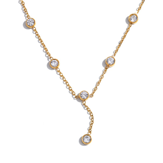 Yhpup Korean Style Exquisite Cubic Zirconia Chain Necklace for Women Stainless Steel Water Resistant Chic Jewelry Gift