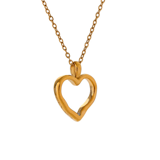 Yhpup Stainless Steel Heart Hollow Cast Pendant Minimalist Fashion Necklace Waterproof Trendy Simple Stylish Jewelry Women