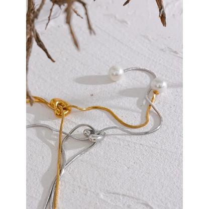 Yhpup 316l Stainless Steel Long Chain Heart Pendant Passed Chest Necklace Imitation Pearls Fashion Gold Silver Color Jewelry
