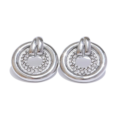 Yhpup Popular Cubic Zirconia Stainless Steel Metal Round Hollow Daily Stud Earrings Tarnish Resistant Fashion Jewelry Bijoux