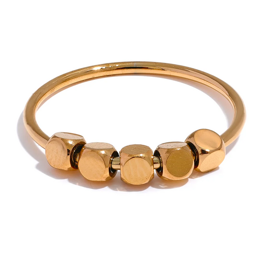 Yhpup Stainless Steel Square Beads Ring Women Fashion Thin Metal Gold Silver Color Summer Rust Proof Finger Jewelry Anneaux