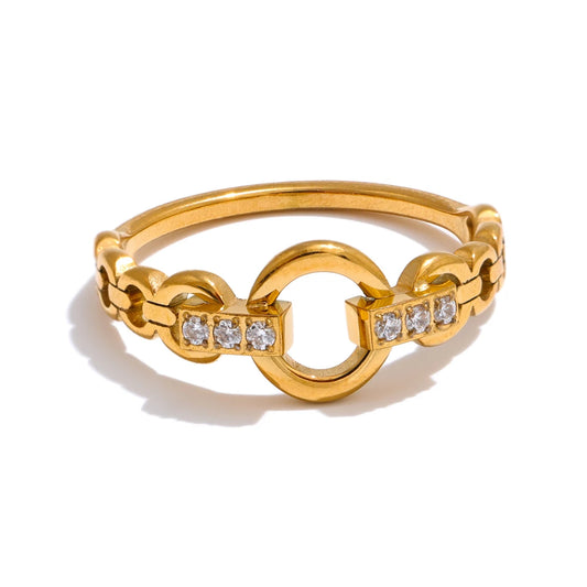 Yhpup 678# High Quality Stainless Steel Cubic Zirconia Setting Link Finger Ring Exquisite Stylish Jewelry Daily Gift for Self