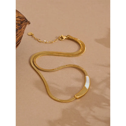 Yhpup Exquisite Chain Stainless Steel Natural Shell Collar Necklace Tarnish Resistant 18K PVD Plated Stylish Daily Jewelry Gift