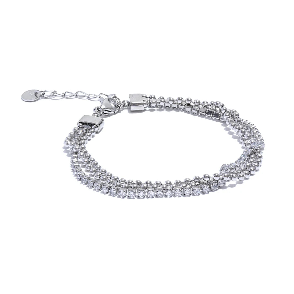 Yhpup Trendy Stainless Steel Cubic Zirconia Chain Layered Bracelet Bangle for Women High Quality Fashion Jewelry Bijoux Gift