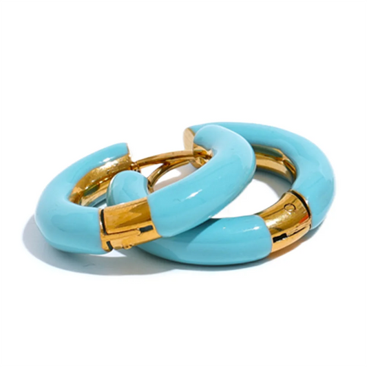 Yhpup 20mm Candy Color Blue Pink Brown Enamel Stainless Steel Hollow Hoop Earrings Golden Simple Trendy Y2K Sweet Jewelry Gift