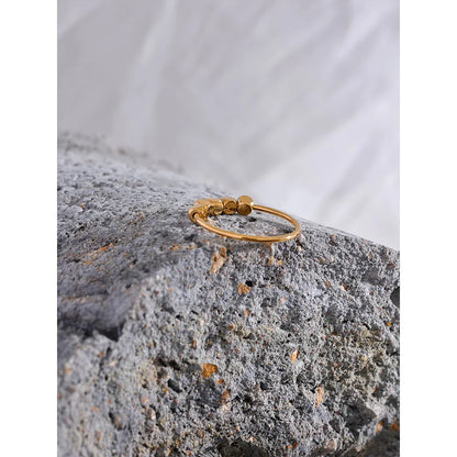 Yhpup Stainless Steel Square Beads Ring Women Fashion Thin Metal Gold Silver Color Summer Rust Proof Finger Jewelry Anneaux
