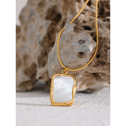 Yhpup Stainless Steel Shell Pendant Necklace Minimalist Chain Irregular Square Fashion Women Waterproof Jewelry Collier Femme