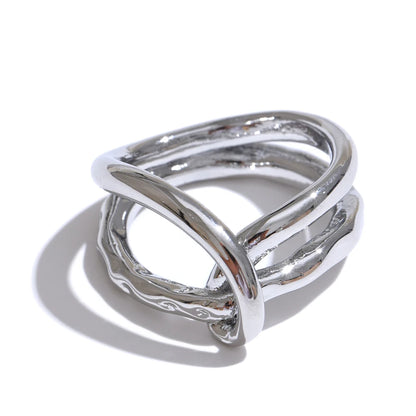 Yhpup 6789# Distinctive Stainless Steel Metal Geometric Fashion Ring for Women 18K PVD Plated Minimalist Statement Jewelry Gift