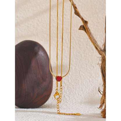 Yhpup Exquisite Handmade Polished Jewelry 316L Stainless Steel Red Enamel Small Heart Love Chic Necklace Fashion Charm Romantic
