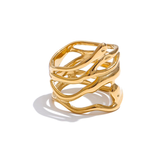 Yhpup 6789# Trendy 316L Stainless Steel Layered Hollow Geometric Wide Ring Gold Silver Color 18K PVD Plated Fashion Jewelry Gift