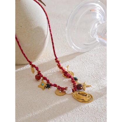 Yhpup Fashion Rope Braided Handmade Necklace Drop Natural Stone Moon Star Stainless Steel Accessories Popular Jewelry