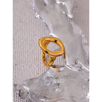 Yhpup Creative Stainless Steel Geometric Hollow Golden Minimalist Ring Fashion Waterproof Unusual Trendy Textured Jewelry