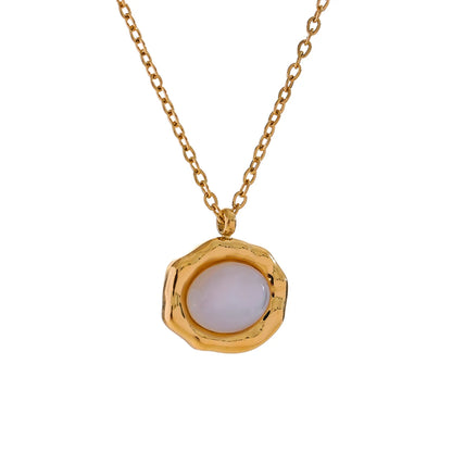 Yhpup Fashion Natural Shell Round Chic Pendant Necklace Waterproof Stainless Steel Golden High Quality Jewelry Accessories