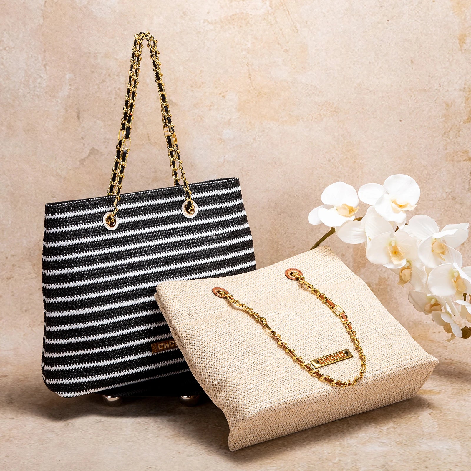 Fashion Classic Retro Stripe Women's New Chain Bag Large Capacity PP Material Women's Shoulder Bag