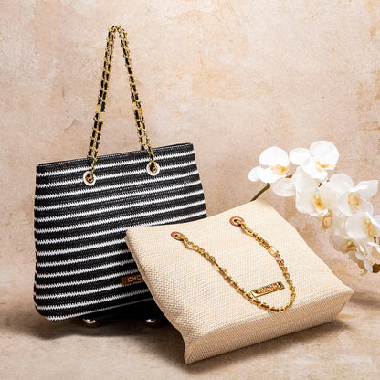 Fashion Classic Retro Stripe Women's New Chain Bag Large Capacity PP Material Women's Shoulder Bag