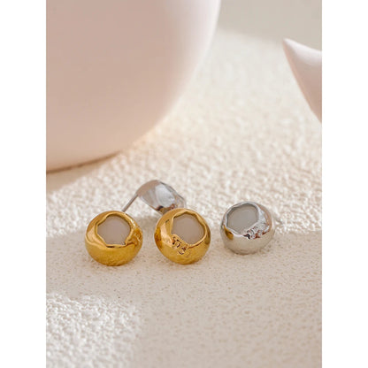 Yhpup Exquisite Natural Stone Stainless Steel Round Fashion Stud Earrings High Quality Stylish Versatile Daily Jewelry for Women