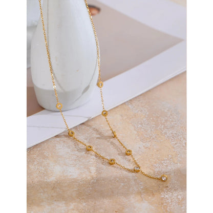 Yhpup Korean Style Exquisite Cubic Zirconia Chain Necklace for Women Stainless Steel Water Resistant Chic Jewelry Gift
