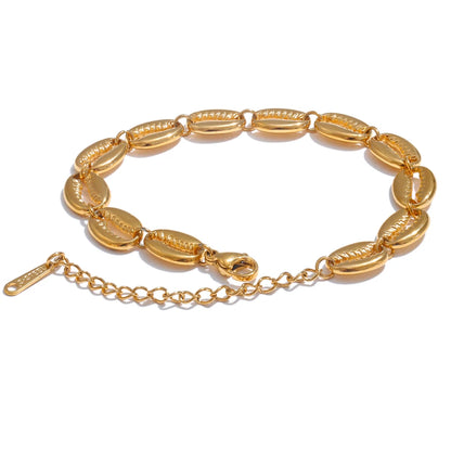 Yhpup Stainless Steel Metal Shell Gold Color 18K Plated Fashion Beach Holiday Bracelet Handmade Waterproof Summer Jewelry