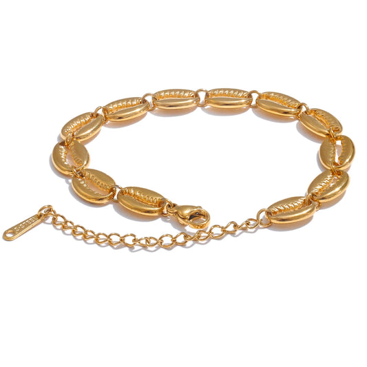 Yhpup Stainless Steel Metal Shell Gold Color 18K Plated Fashion Beach Holiday Bracelet Handmade Waterproof Summer Jewelry
