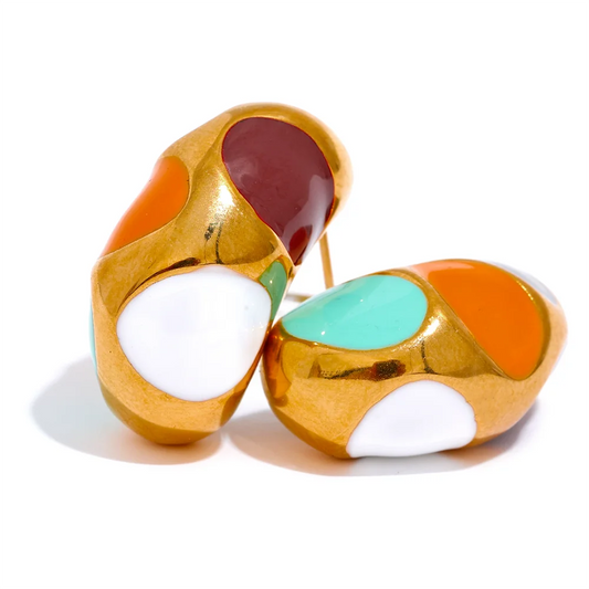 Yhpup Colorful Enamel Stainless Steel Half Empty Metal Fat Stud Earrings Waterproof Fashion Charm Jewelry Bijoux for Women