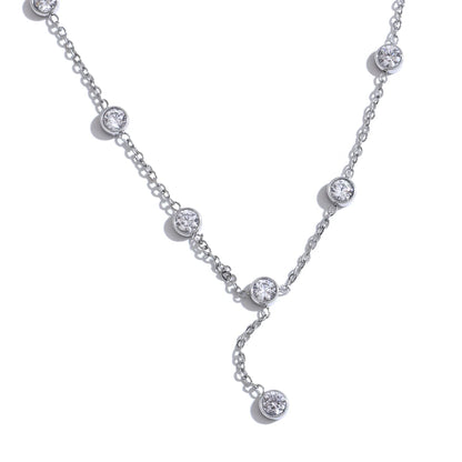 Yhpup Korean Style Exquisite Cubic Zirconia Chain Necklace for Women Stainless Steel Water Resistant Chic Jewelry Gift
