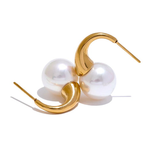 Yhpup Popular Imitation Pearls Stainless Steel Round Geometric High Quality Earrings Korean Daily Fashion Jewelry for Women