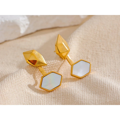 Yhpup Stylish Unique Design Stainless Steel Shell Geometric Drop Earrings Fashion Chic Jewelry Tarnish Resistant 18K PVD Plated