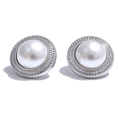 Yhpup Korean Imitation Pearls Round Stud Earrings Anti Allergic Elegant Classic Daily Fashion Gold & Platinum PVD Plated Jewelry