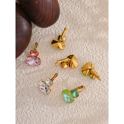 Yhpup Fashion Crystal Candy Stud Earrings French Hoops Trendy White Green Pink Y2K Summer Jewelry for Women 18k PVD Plated