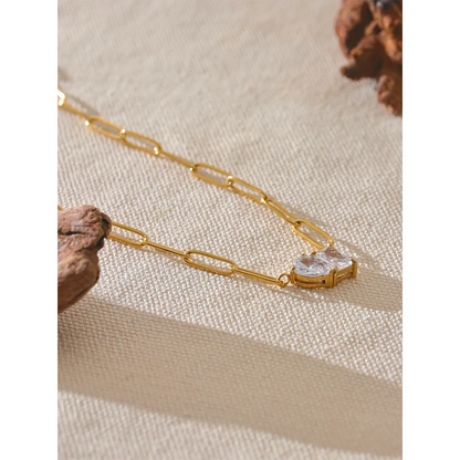 Yhpup Premium AAA Cubic Zirconia Pendant Necklace Gold Color Chain Stainless Steel Geometric High Quality Jewelry for Women