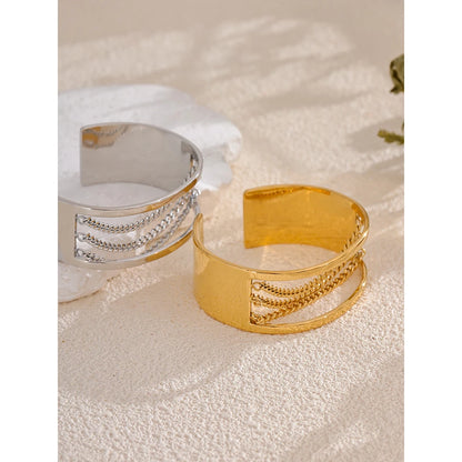 Yhpup Statement Stainless Steel Hollow Chain Wide Adjustable Bracelet Bangle Waterproof Gold Color High Quality Jewelry New