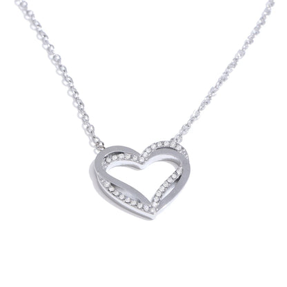Yhpup Fashion Stainless Steel Zirconia Heart Love Hollow Pendant Necklace for Women Exquisite Romantic Jewelry Girlfriend Gift