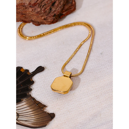 Yhpup High Quality Natural Tiger Stone Square Pendant Necklace Rust Proof Gold Color Fashion Collar Versatile Jewelry Gift