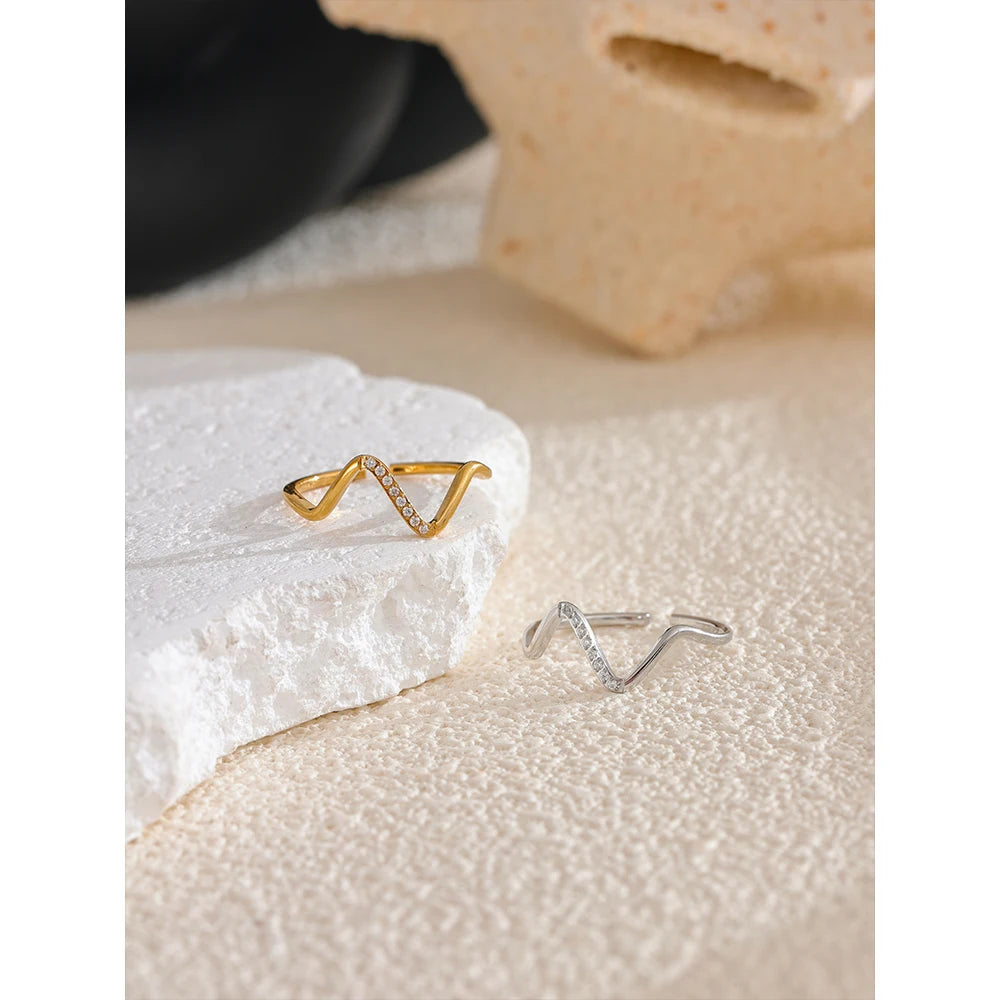 Yhpup Stainless Steel Irregular Adjustable Open Ring Women Fashion Adjustable 18k & Platinum Plated Jewelry Exquisite metal Ring