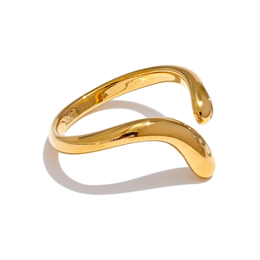 Yhpup Minimalist New Style Stainless Steel Open Chic Adjustable Ring Fashion Thin Finger Korean High Quality Jewelry 18K Golden
