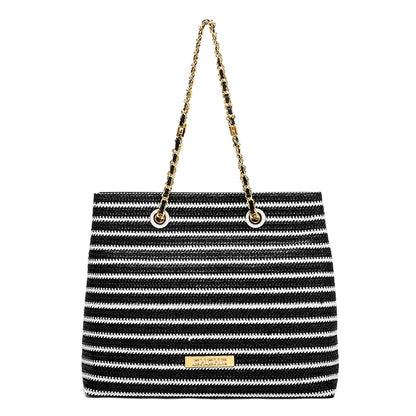 Fashion Classic Retro Stripe Women's New Chain Bag Large Capacity PP Material Women's Shoulder Bag