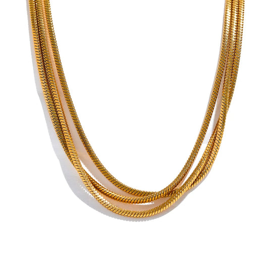 Yhpup Waterproof Stainless Steel Layered Adjustable Overlay Long Chain Necklace 18K Gold Plated Metal Trendy Fashion  Jewelry