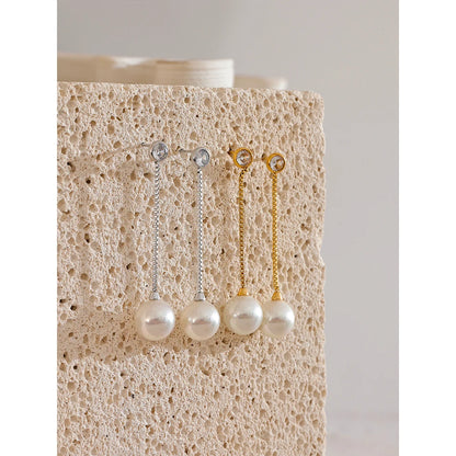 Yhpup Korean Imitation Pearls Long Chain Hanging Dangle Earrings for Women Anti Allergic Stainless Steel Charm Daily Jewelry