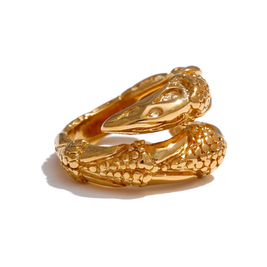 Yhpup 316L Stainless Steel Metal Hammer Snake Twisted Ring Water Resistant Texture Geometric Statement 18k Gold Color Jewelry