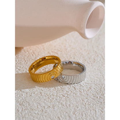 Yhpup 6789# Arrival Stainless Steel Round Striped Zircon Ring High Quality Minimalist Finger Fashion Jewelry Bijoux Femme