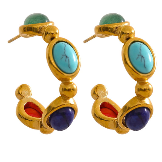 Yhpup 316l Stainless Steel Natural Stone Vintage Colorful Hoop Earrings PVD 18k Plated High Quality Fashion Jewelry for Women