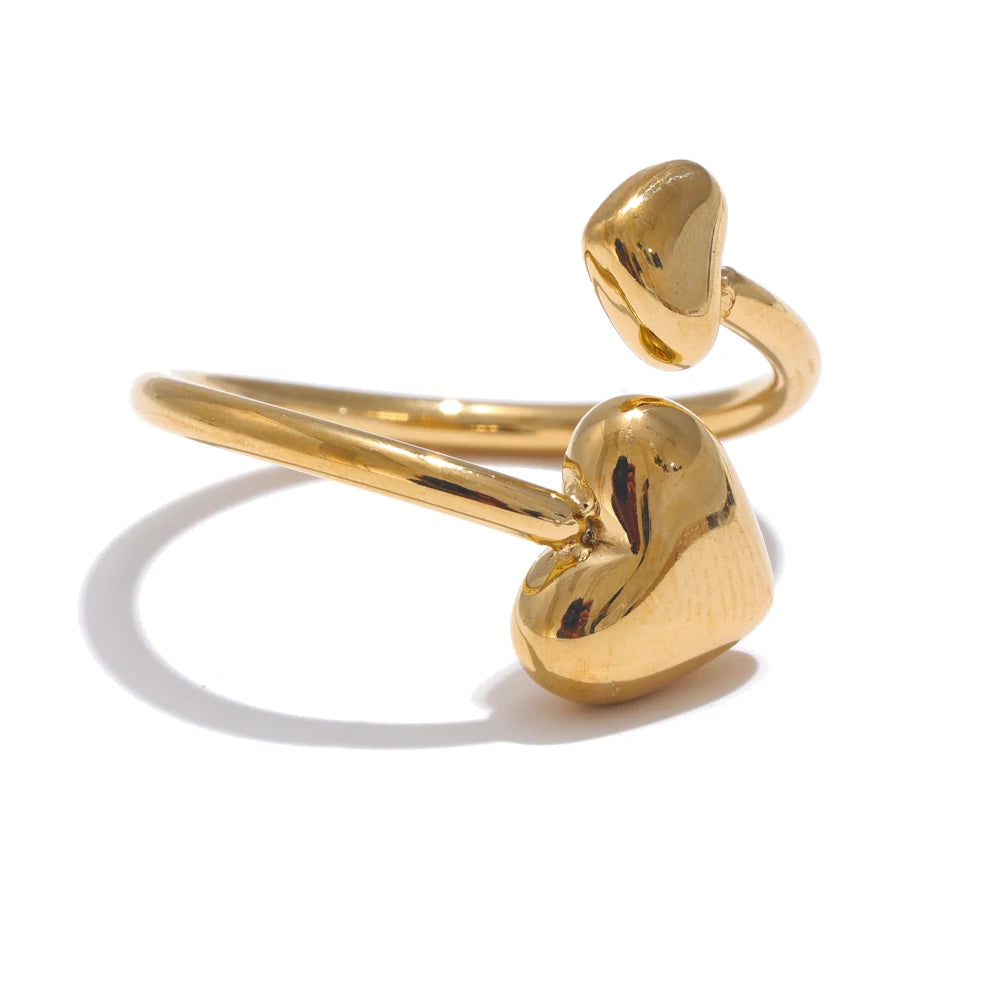 Ypup New 18K PVD Plated Stainless Steel Heart Love Open Adjustable Ring High Quality Waterproof Jewelry Handmade Polished Gift